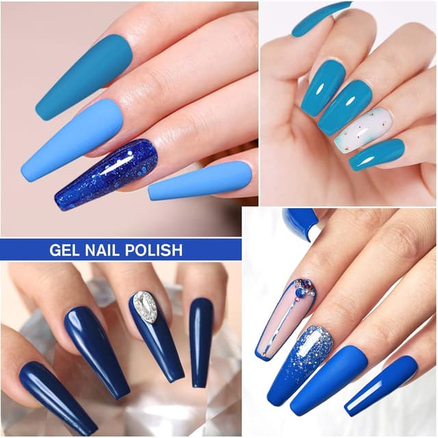 Detalle de Shining She UV Gel-Nagellack Blau Set (6 Farben) – Glitzer & Marineblau, Soak-Off für DIY & Salon