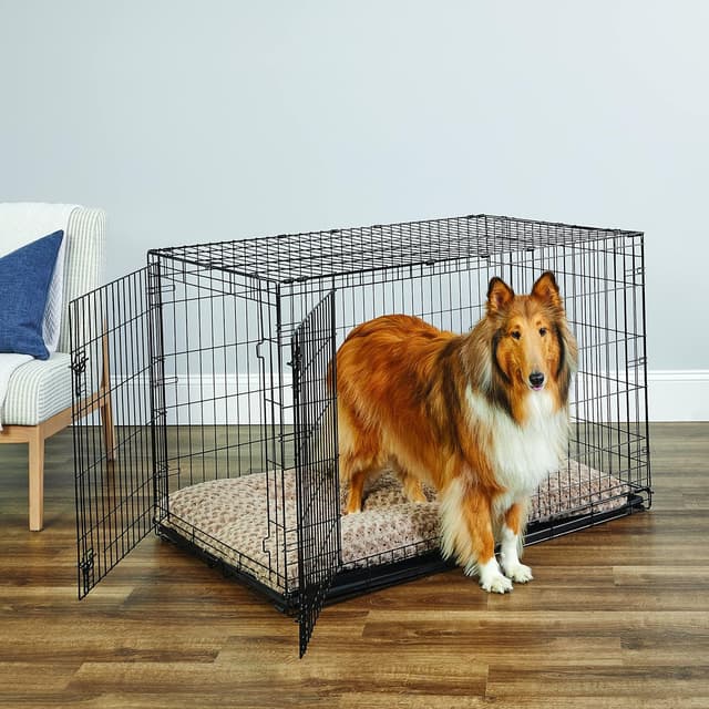 Detalle de New World Double Door Folding Metal Dog Crate (122 cm) with Leak-Proof Pan and Enhanced Security