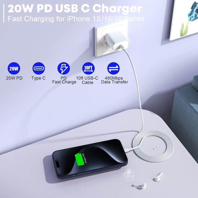 Detalle 2 de Fast Charger 20W 10FT USB-C for iPhone