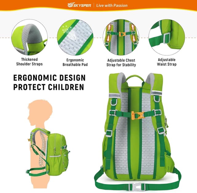 Detalle de SKYSPER Kinderrucksack 15L – komfortabler Wanderrucksack für Jungen & Mädchen