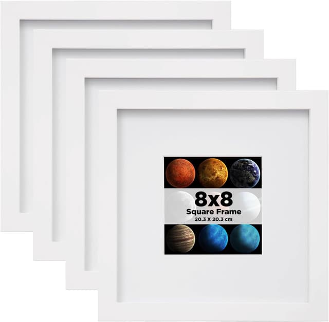 Detalle de EGOFINE 8x8 Solid Wood Photo Frames Set of 4 (White) with Acrylic Glass – square frames for 4x4 photos
