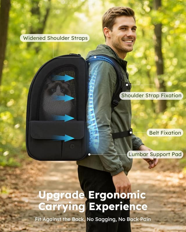 Detalle de Pecute Hunderucksack Erweiterbar XL für 6–10 kg, faltbarer Katzenrucksack mit Anti-offener Reißverschluss und Netzfenster (Grau)