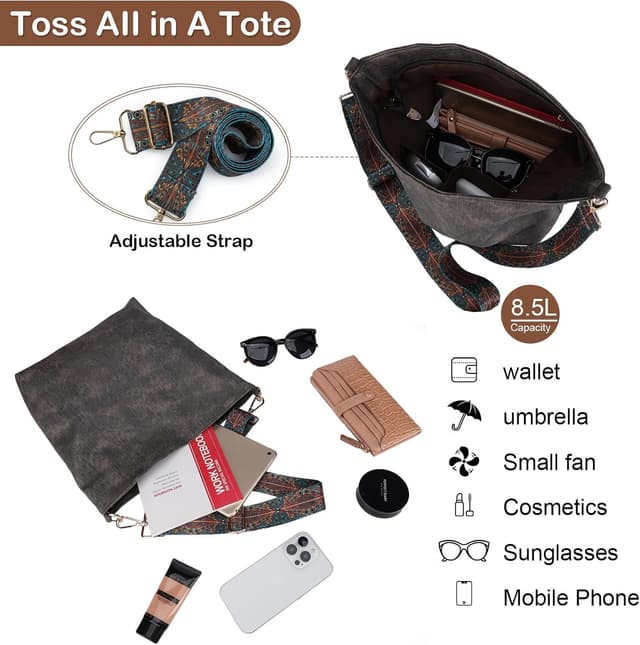 Detalle de Gladdon women’s hobo crossbody leather tote bag with adjustable strap (PU leather)