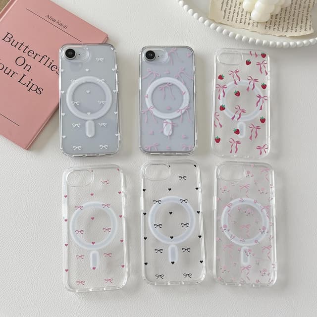 Detalle 2 de ZTOFERA Magnetische Hülle für iPhone 16e/17e (6,1") – weiches TPU, transparentes Schleifen- & Herzdesign, mit MagSafe-kompatiblen Magneten