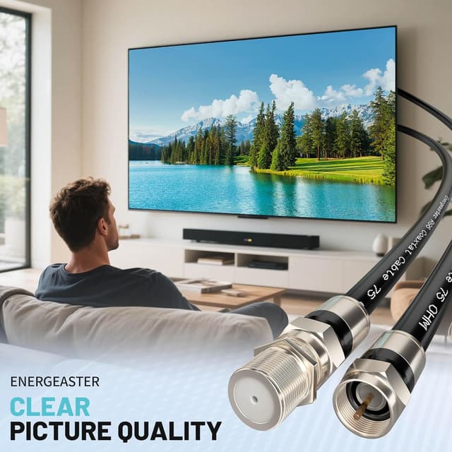 Detalle 2 de Energeaster 50FT RG6 Coaxial Cable with F-Type Connector (Black) — Coax Cable Extender for Internet and TV