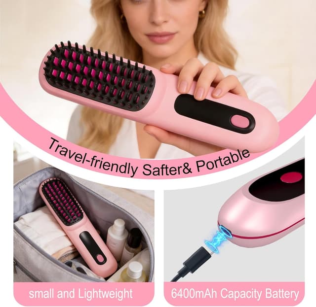 Detalle de Go Brush Pro 2026 Portable Straightener Brush with LCD Temperature Display (Pink)
