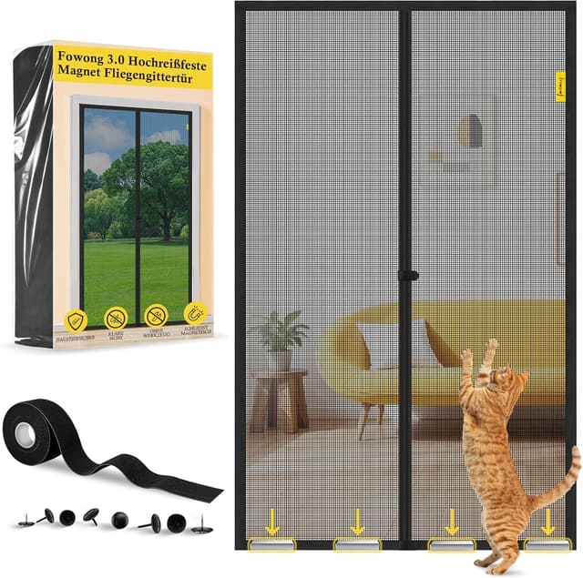Detalle de fowong Magnet-Fliegengitter für Balkontür 160x230 cm (Nanogitter, magnetischer Insektenschutzvorhang, schwarz)