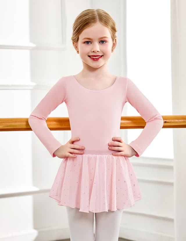 Detalle de Arshiner girls’ ballet dress leotard set with long sleeves and removable skirt