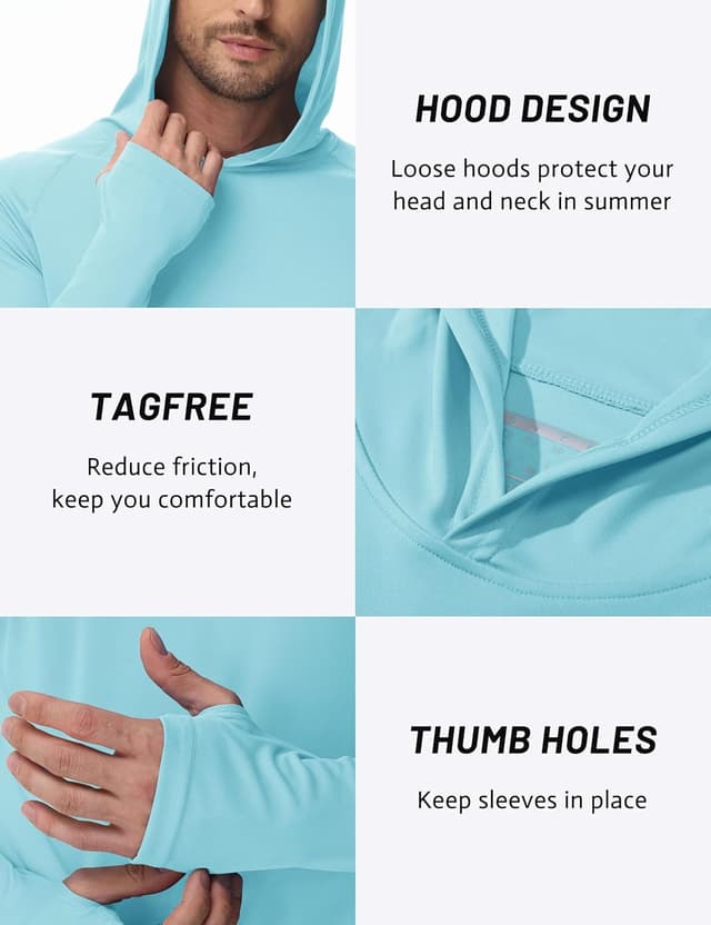 Detalle de TACVASEN men’s UPF 50+ sun protection hoodie rash guard long-sleeve