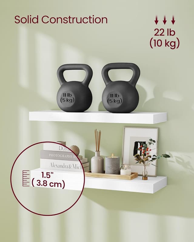 Thumbnail 4 de VASAGLE Snow White Floating Wall Shelf 20 x 60 x 3.8 cm