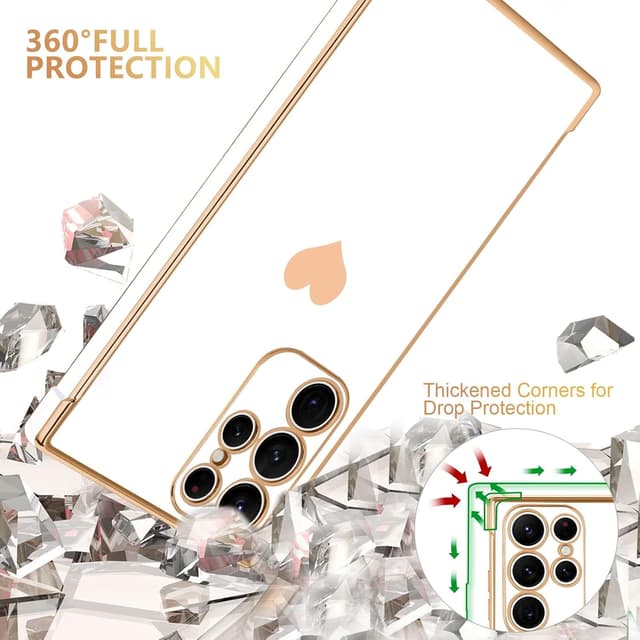 Thumbnail 6 de Urarssa Samsung Galaxy S23 Ultra case with bling heart design, shockproof silicone bumper – white