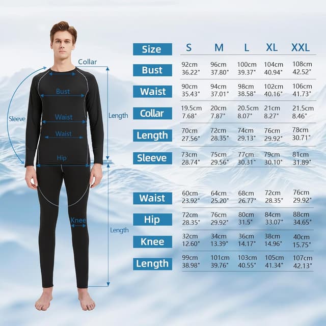 Detalle 2 de Set intimo termico uomo ZDQ: intimo invernale funzionale e traspirante, taglie S-XXL