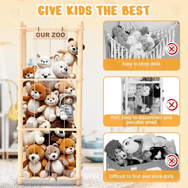 Detalle de Woodure Stuffed Animal Storage & Organizer (Wooden Zoo Toy Holder) for Toddler Rooms