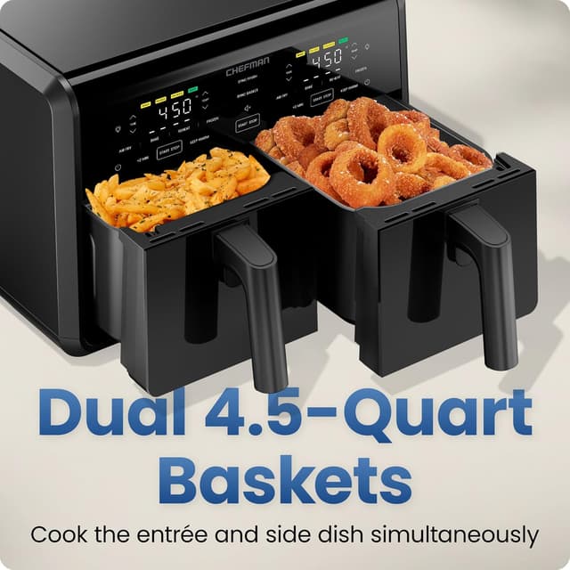 Detalle 2 de Chefman Dual Air Fryer Oven with DC Motor, 9 Qt Double Basket Air Fryer (450°F Max)