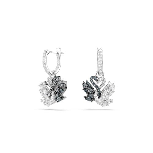 Imagen de Swarovski Pendientes Swan negros, combinación de acabados metálicos 💍 en OfertitasTOP