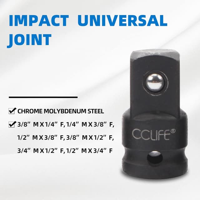 Thumbnail 6 de CCLIFE lot de 17 douilles et adaptateurs pour visseuse à percussion (Cr-Mo) 1/4”, 3/8”, 1/2”, 3/4” + joint de cardan