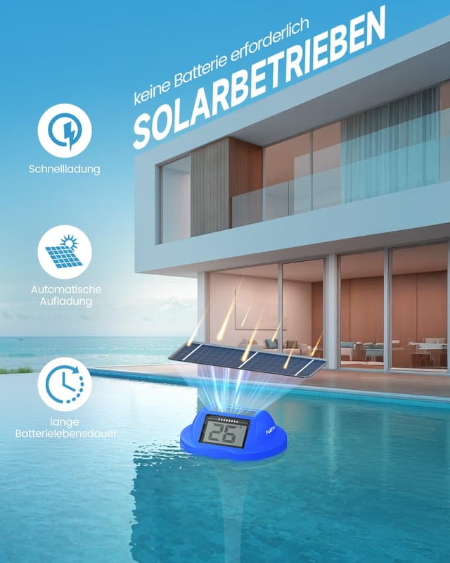 Detalle de PoolPrime Poolthermometer mit Doppelbildschirm – schwimmend, digital, IPX7 (Darkblue)