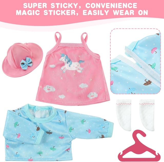 Detalle de Aolso vestiti per bambole New Born Baby Doll (35–45 cm) con abito rosa e blu, cappello, calzini e gruccia