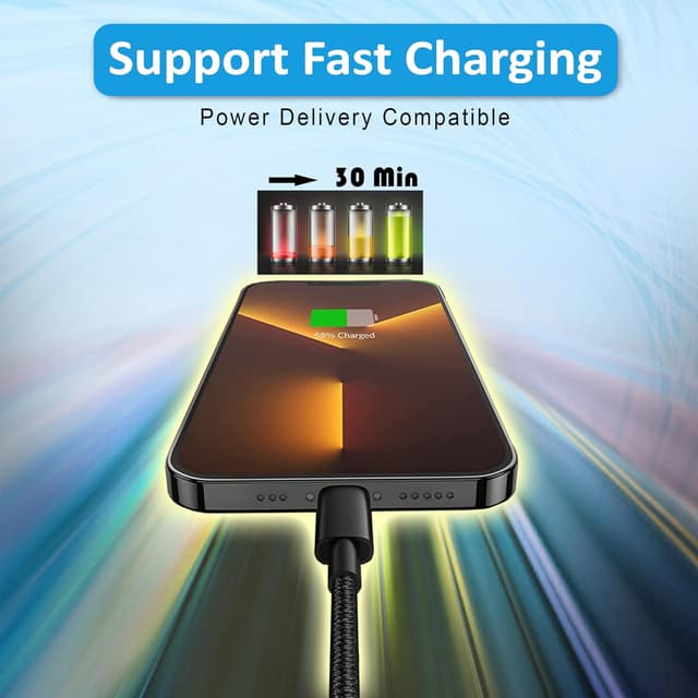 Detalle 2 de TECHTRENCH USB Charger Cable (2m) – Nylon braided Lightning to USB fast charge for iPhone 14/13/12 and more