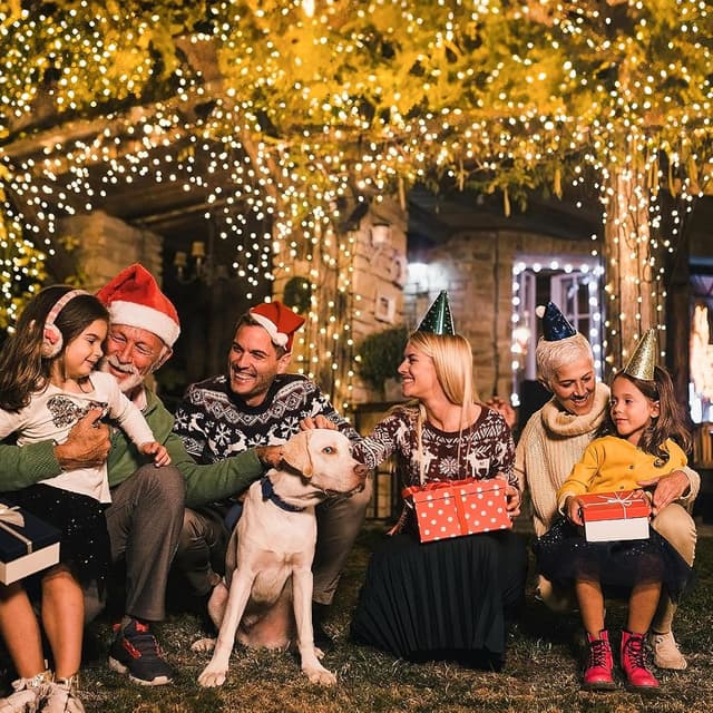 Detalle 2 de Outdoor Christmas Tree Fairy Lights (Mains Powered) – 15m String Light with Remote, Waterproof IP44, 150 Warm White LEDs