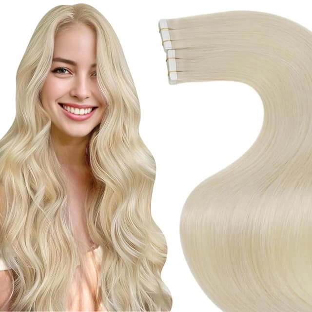 Detalle de LaaVoo Echthaar Tape Extensions Hellblond (Remy) #613 – 20 Stück, 45 cm, 50 g