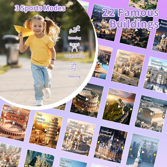 Detalle de Kids Smart Watch 32 Games & 3 Sport Modes – Habit Tracking, Class Mode, Camera & Learning Cards