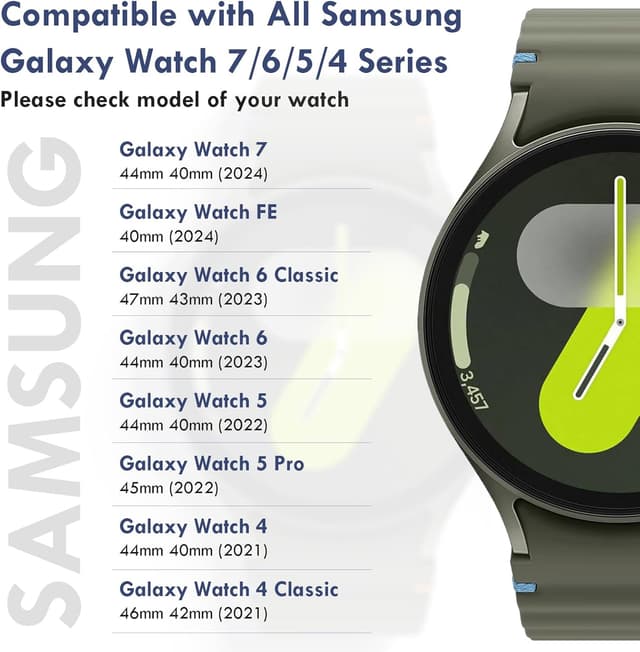 Detalle de Yunshare Elastic Watch Straps for Samsung Galaxy Watch 7/6/5/4/FE (Stretch Nylon Solo Loop, 40–47mm)