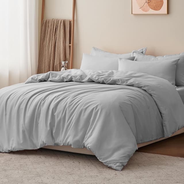 Detalle 2 de RUIKASI Light Grey Double Duvet Set (200 x 200 cm) with Zip + 2 Pillowcases