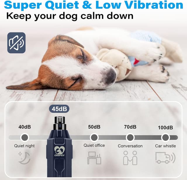 Detalle 2 de Casfuy Krallenschleifer für Hunde (6-Gang) – elektrischer, wiederaufladbarer Nagelschleifer mit LED