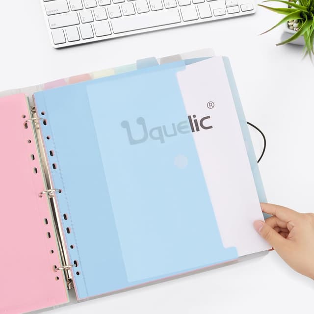 Detalle de Uquelic Dokumentenmappe A4 mit Abheften – A4 schmaler Ringordner mit 12er Kunststoff-Dokumententasche (6 Farben)