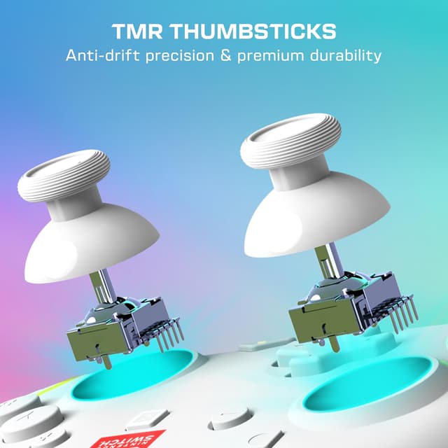 Detalle de Turtle Beach Afterglow Bianco Controller wireless RGB per Nintendo Switch 2 con levette TMR e pulsante C GameChat