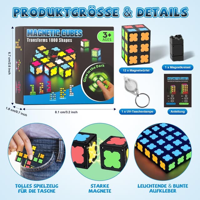 Thumbnail 6 de Magnetische Fidget Toys für Kinder, Teenager und Erwachsene – Leuchtender Fidget Spinner mit 12 Magnetmodulen