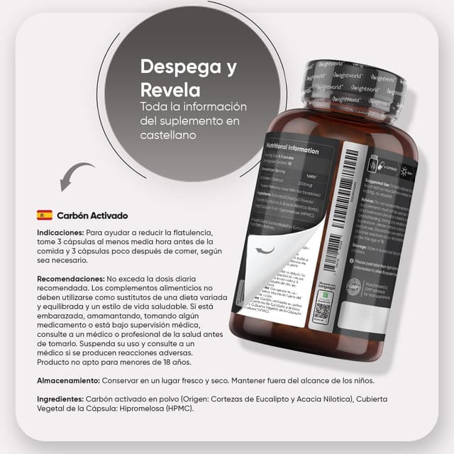 Thumbnail 5 de Carbón Activado 2000mg Vegano 🌿 - 180 Cápsulas para Gases