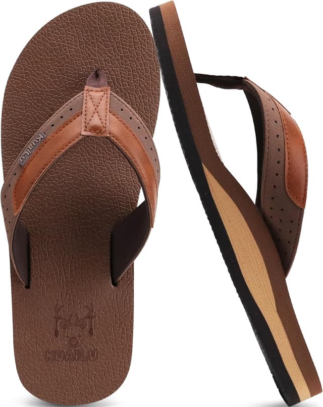 Detalle de KuaiLu mens leather flip flops arch support