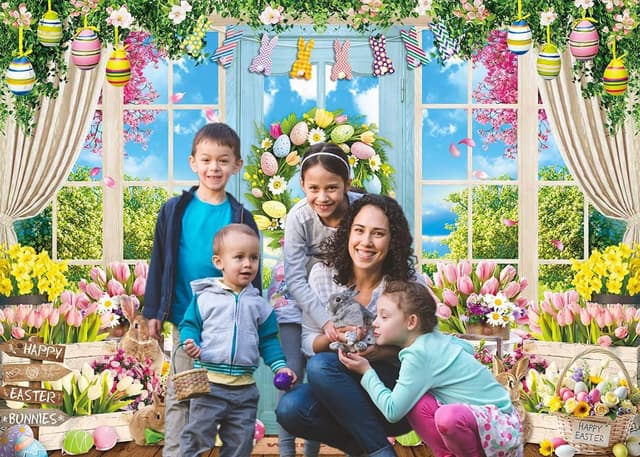 Thumbnail 3 de Spring Easter Backdrop Rabbit Colorful Eggs