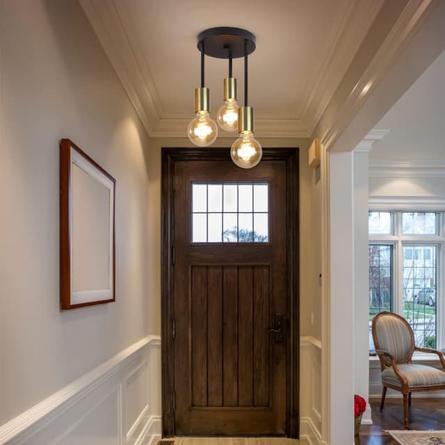 Thumbnail 6 de CBJKTX Vintage Deckenleuchte mit 3 Spots und E27-Fassungen, Schwarz-Gold, Retro-Industrial Look