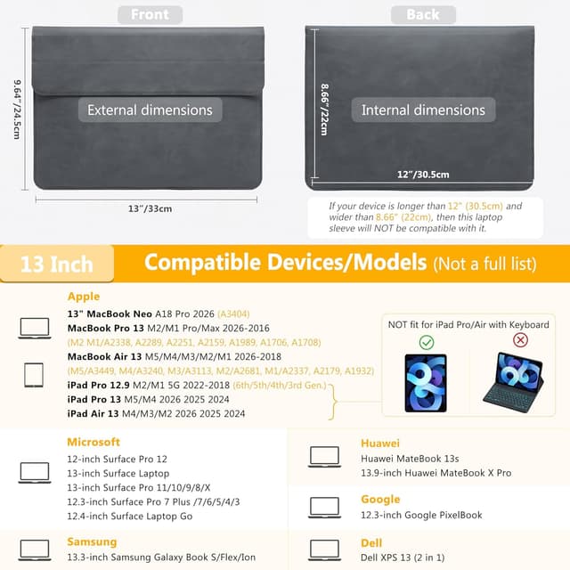 Detalle de HYZUO 13 Inch Laptop Sleeve Case with Stand in Graphite