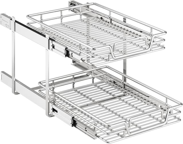 Thumbnail 6 de QUYUWU 2-Tier Stainless Steel Pull-Out Kitchen Cabinet Shelf & Drawer Organizer (15" W x 18" D)
