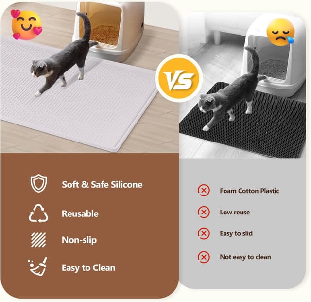 Detalle de Bartuke große Katzenstreu-Matte mit Spielzeug-Ball (34" x 22") – Silikon-Streu-Fangmatte zur Streukontrolle