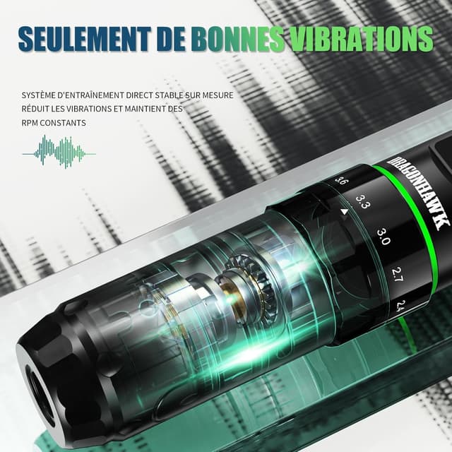 Detalle 2 de Dragonhawk L3 machine à tatouer rotative sans fil (7 courses) avec 2 batteries 2000 mAh