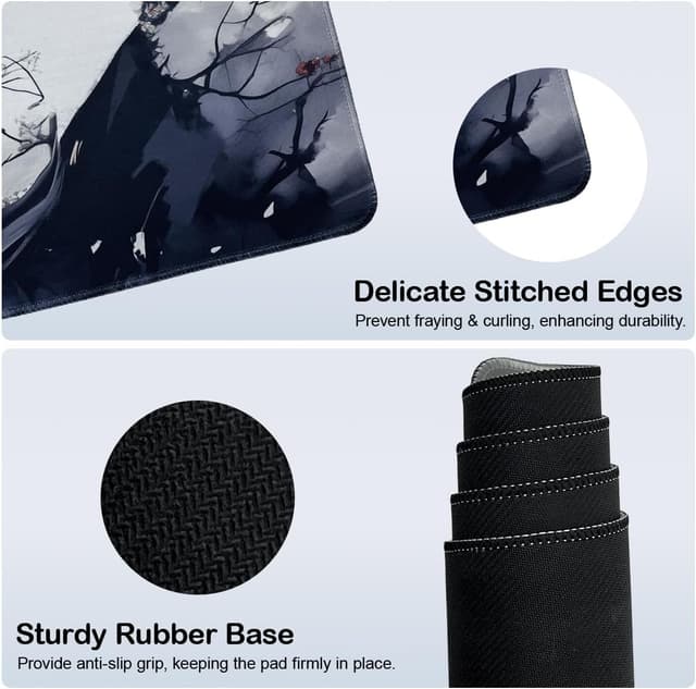 Detalle de Zindoo Mouse Pad Large Desk Mat (900x400mm) – XXL stitched edges, non-slip rubber base