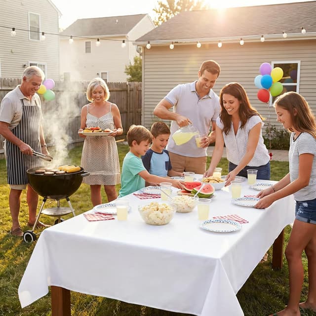 Thumbnail 6 de Pepmily 8-Pack White Rectangle Tablecloths (60x126 Inch) for 8-Foot Tables