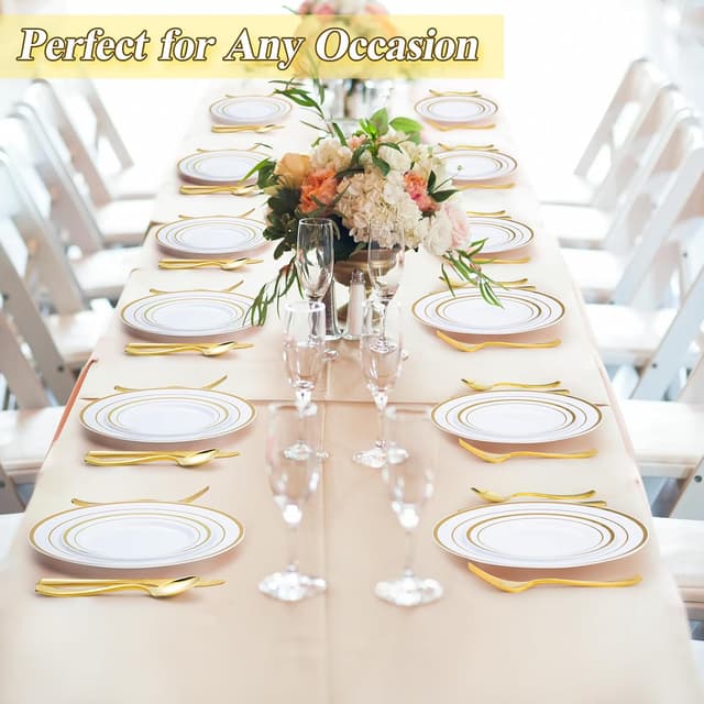 Thumbnail 6 de BESTSTAR Gold Plastic Plates Set 200pcs