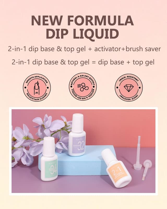 Detalle de Aokitec lot de 12 poudres de trempage pour ongles (démarrage) – 3 couleurs rose clair/nude/rose pâle avec base, top coat et accessoires