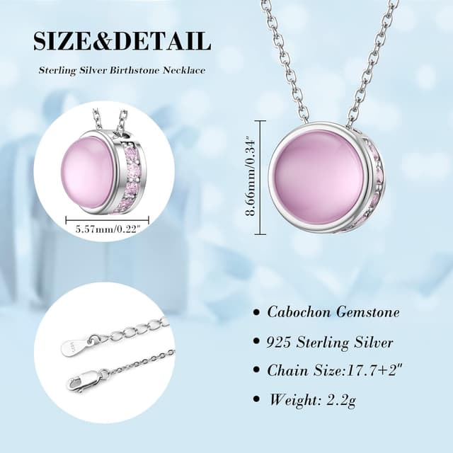 Detalle de LANBEIDE October Birthstone Necklace in 925 Sterling Silver with Round Cabochon Pendant