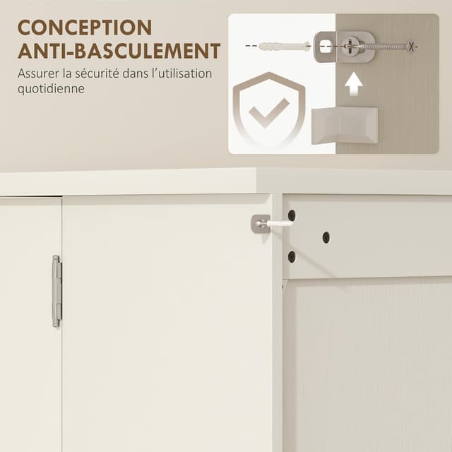 Thumbnail 6 de HOMCOM Buffet Cuisine / Vaisselier 5 niveaux crème avec portes et étagères réglables, 60 x 40 x 120 cm