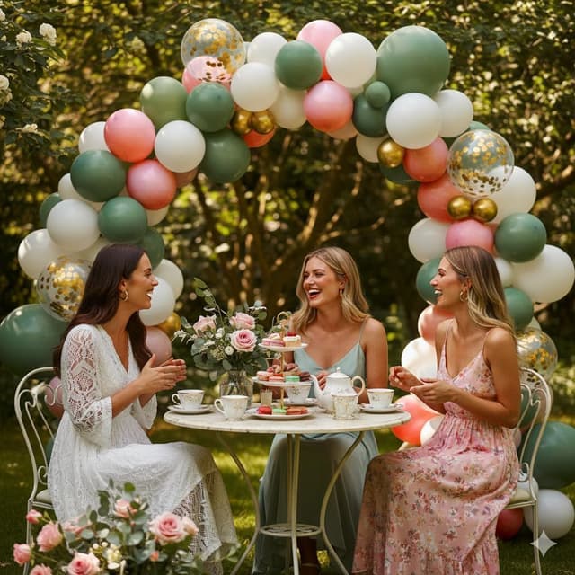 Detalle de Sage Green and Dusty Pink Balloons (Retro Pink, Muted Green, White, Gold) 35-Piece Latex Set