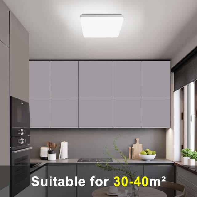 Detalle 2 de Kambo Lampada da soffitto LED quadrata 48W, bianco freddo 6500K (4320 lm) per bagno, cucina e ufficio