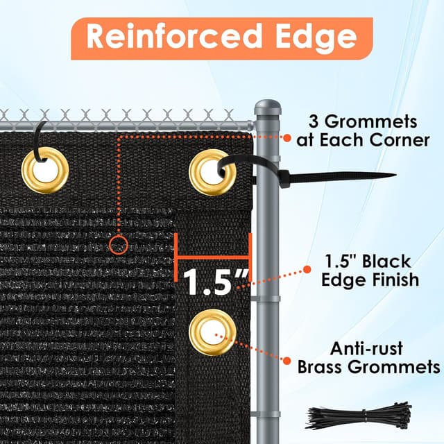 Detalle 2 de iCover 4x50ft Privacy Screen Fence outdoor mesh shade barrier with reinforced bindings and brass grommets (black)