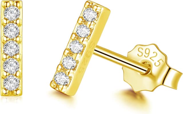 Detalle de Loutade Ohrstecker aus 925 Sterling Silber mit Zirkonia – flache Stecker für Damen & Mädchen